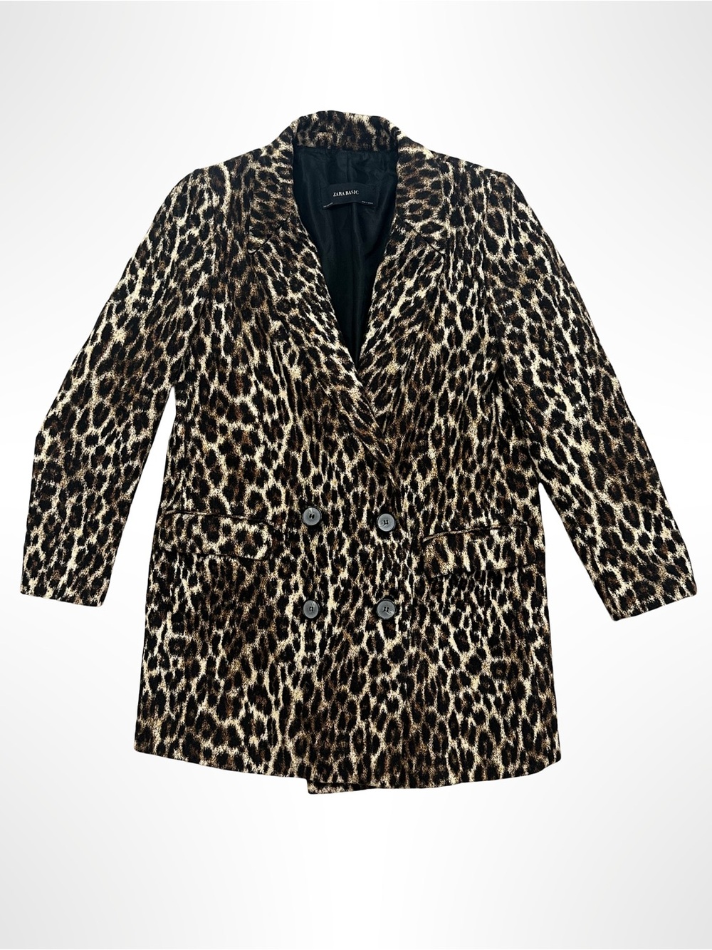 Zara Leopard Print Double-Breasted Blazer - Brown, Black, Cream